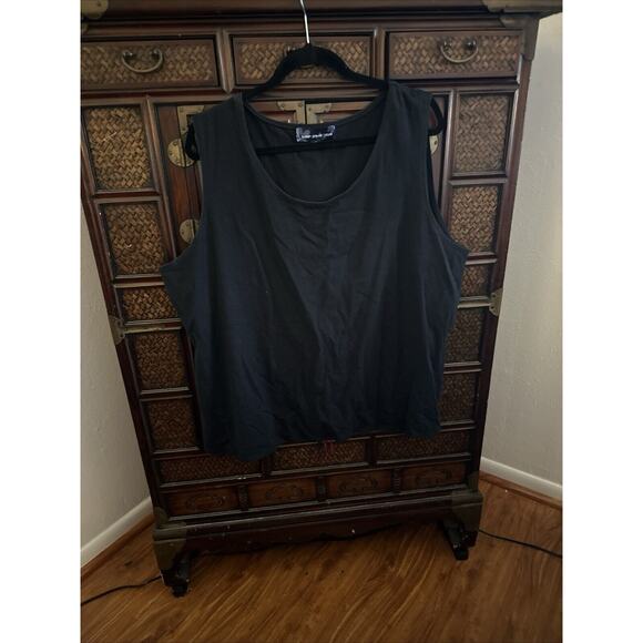 Susan Graver Women's Knit Sleeveless Scoop Neck Tank Top 95% Cotton Black 2X - Picture 2 of 6